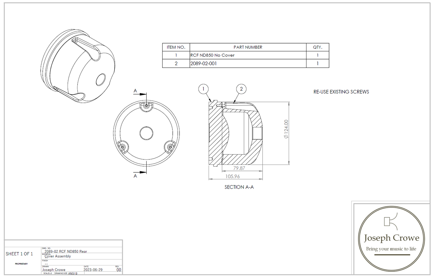 3D CAD Model -- RCF ND850 Rear Cover No.2089-02