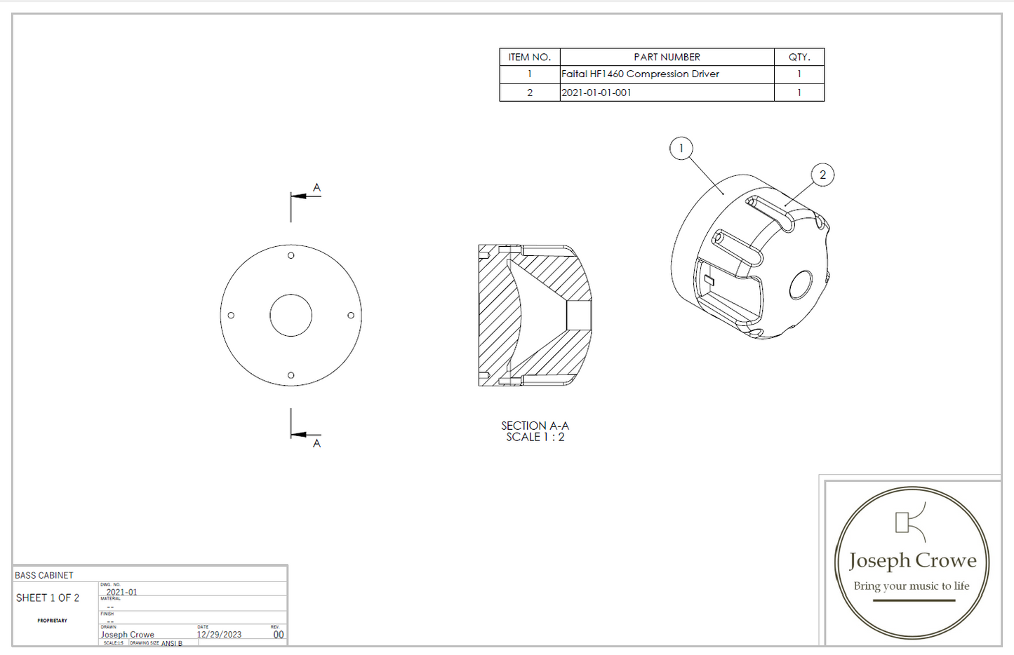 3D CAD Model for Rear Cover No.2021 for Faital HF1460 Compression Driver