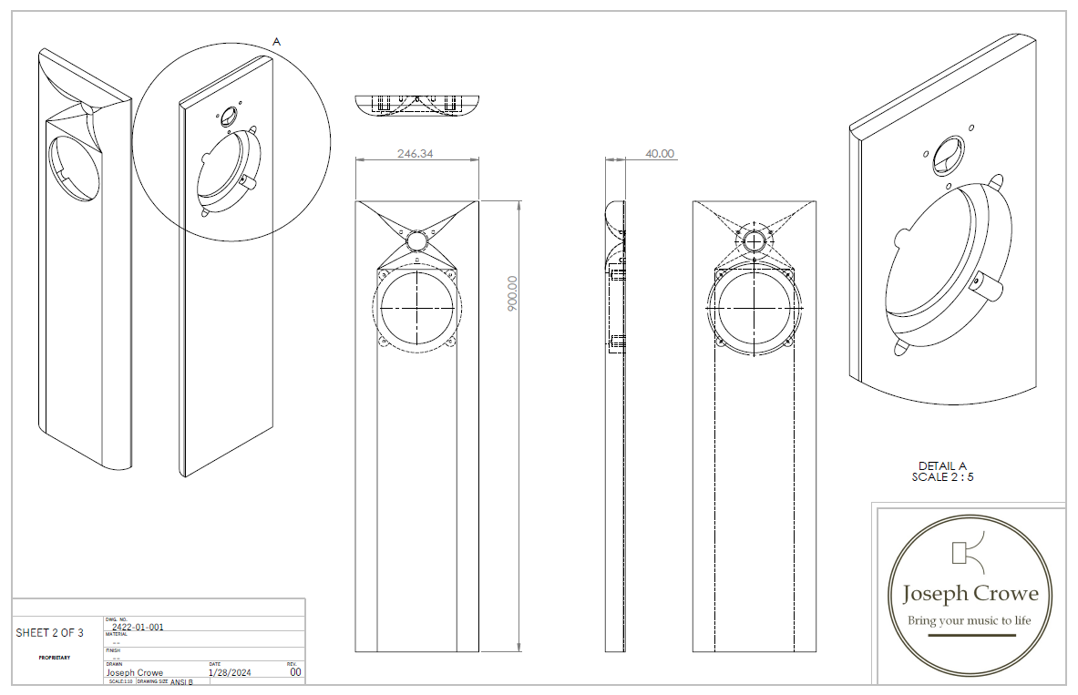 Speaker Baffle No.2422 for Purifi PTT6.5 and TW29BN-B