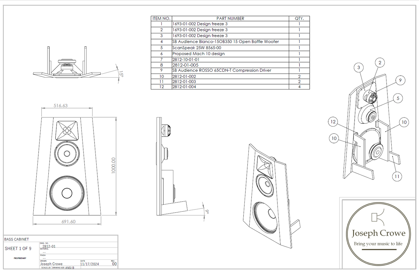 Open Baffle Speaker No.2812 DIY Plan Set (Based on 1695)