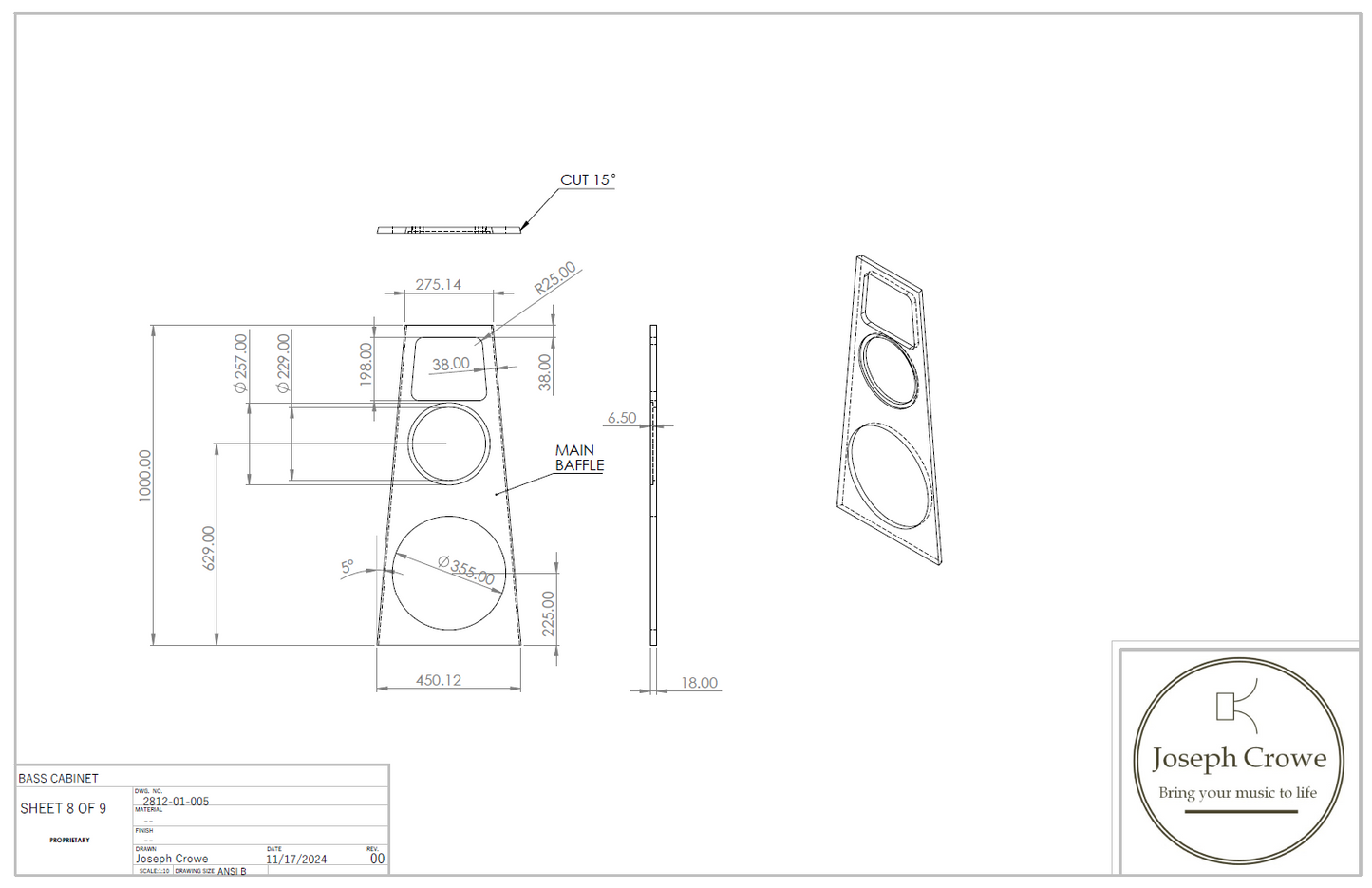 Open Baffle Speaker No.2812 DIY Plan Set (Based on 1695)