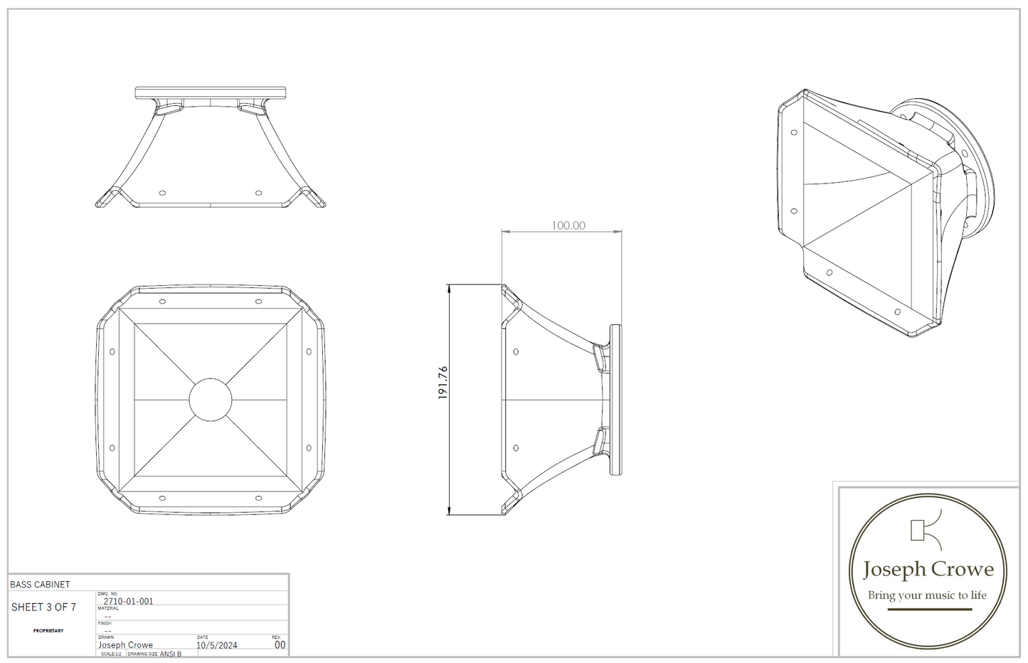 Oblate Spheroidal Horn No.2710 --- 3D CAD files + Drawings
