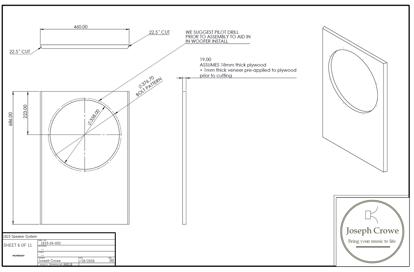 DIY Plans for Speaker No. 1815 --- Large DIY 15" 2-way Monitor using SB Audience Products
