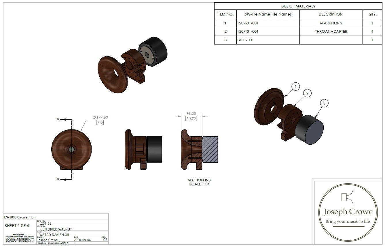 1 kHz Exponential Spiral (ES) Horn, 7.00" Outside Diameter, 1" Throat Diameter