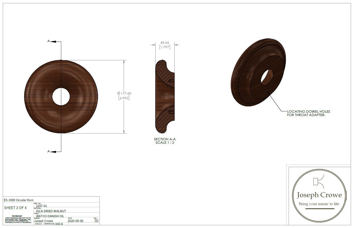 1 kHz Exponential Spiral (ES) Horn, 7.00" Outside Diameter, 1" Throat Diameter