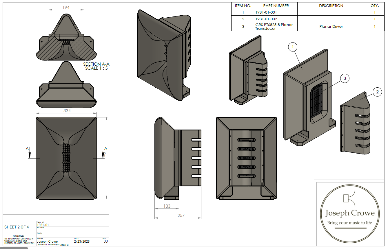 3D Printed Pair of No.1931 -- ES Front Horn for GRS PT6825 Planar Tweeter