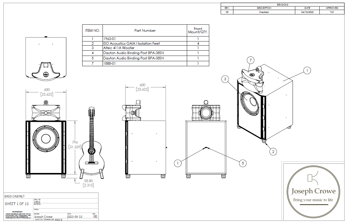 Bass Cabinet Plans No. 1963 -- 15" Altec 411A Woofer