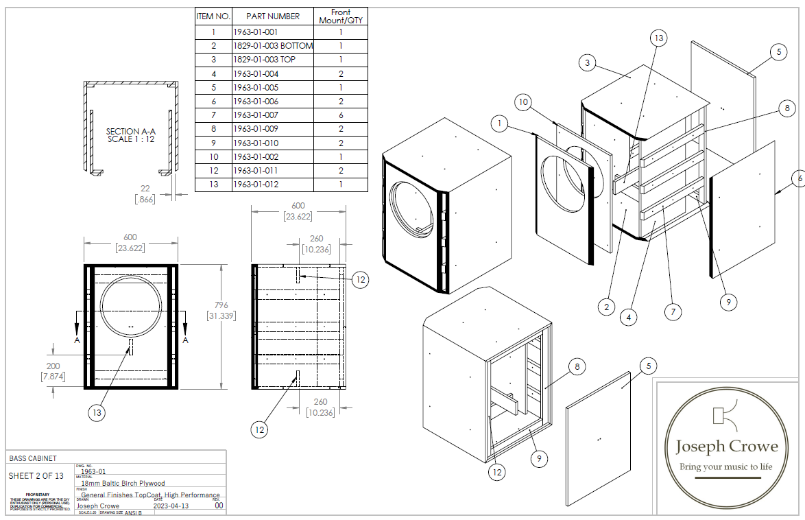 Bass Cabinet Plans No. 1963 -- 15" Altec 411A Woofer