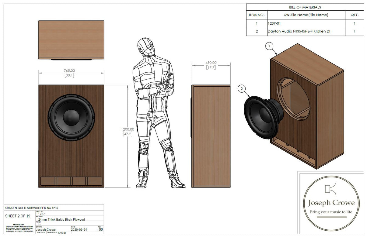 Kraken Gold Subwoofer Plans No.1237 for Dayton Audio HTS545HE4