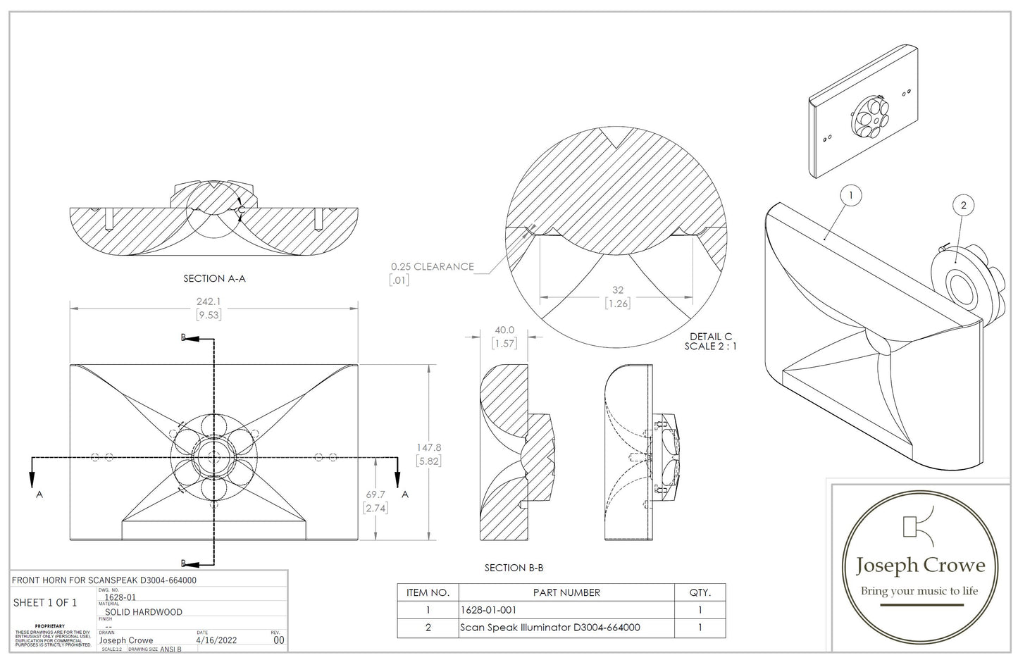 1628 Dome Tweeter Waveguide --- 3D CAD File -- Scanspeak D3004-664000